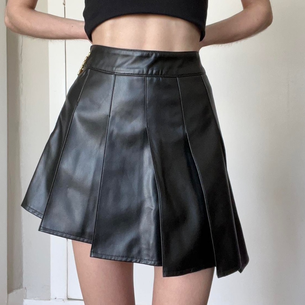 GCDS Asymmetrical Leather Skirt